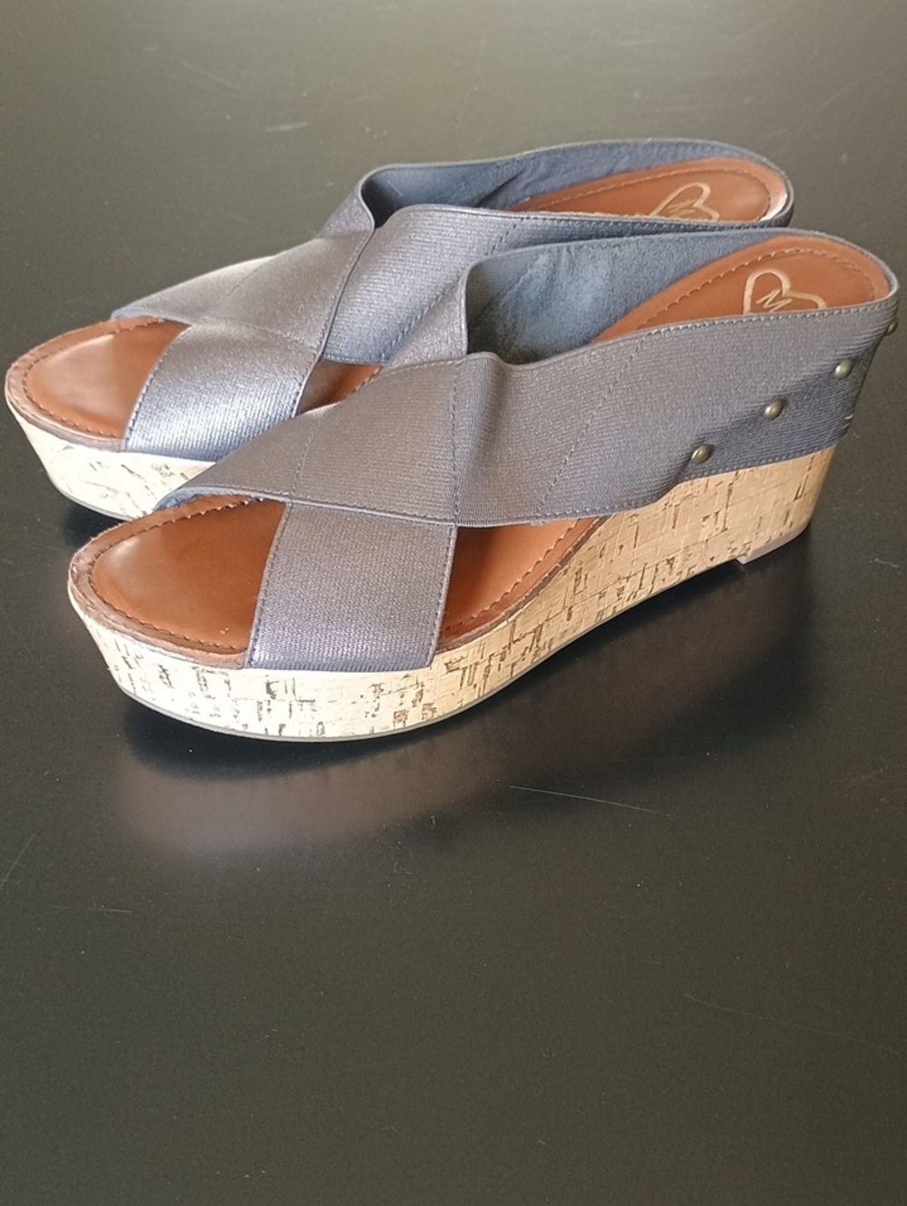Madeline Gray Crisscross Cork Wedge Sandals